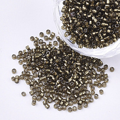 Темный Хаки Стеклянные цилиндрические бусины, бисер, серебряная линия, круглое отверстие, Темный хаки, 1.5~2x1~2 мм, отверстие : 0.8 мм, около 8000 шт / упаковка, о 85~95 г / мешок