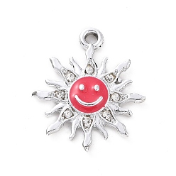 Малиновый Подвески из эмали и сплава, с кристально горный хрусталь, улыбающееся солнце прелести, платина, малиновый, 22.5x19.5x2.5 мм, отверстие : 2 мм