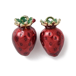 Клубника Подвески из эмали и сплава, стойки покрытие, золотые, фруктовые прелести, клубника, 15x9.5 мм, отверстие : 1.4 мм