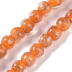 Темно-Оранжевый Бусины ручной работы бусины золотого песка, круглые, темно-оранжевый, 8~8.5x7.5~8 мм, отверстие : 1.5 мм, около 48 шт / нитка, 14.02'' (35.6 см)