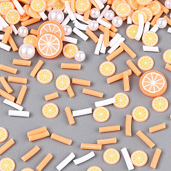 Оранжевый Ручной полимерной глины кабошонов, с пластиковым, фрукты, оранжевые, 3~10x1~10x0.3~6 мм