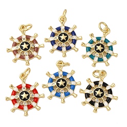 (52) Непрозрачная лаванда Латунные микро проложить кубического циркония подвески, якорь и штурвал, с эмалью, стойки покрытие, реальный 18 k позолоченный, долговечный, с целью перехода в кольце, без кадмия и без свинца, с целью перехода в кольце, разноцветные, 18x15.5x2.5 мм, отверстие : 3 мм