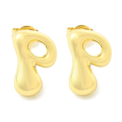 Letter P Серьги из латуни с покрытием стойки, без кадмия и без свинца, долговечный, серьги, алфавит, реальный 18 k позолоченный, Письмо P, 14x9.5 мм