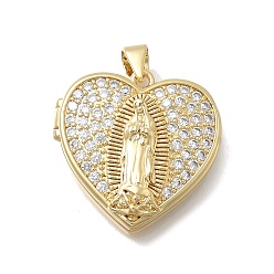 Сердце Латунные подвески с микропаве из прозрачного кубического циркония, реальный 18 k позолоченный, без кадмия и без свинца, долговечный, стойки покрытие, очарование Девы Марии, сердце, 22x22.5x8 мм, отверстие : 3.5x4 мм, внутренний диаметр: 19 мм