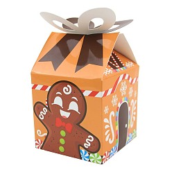 Gingerbread Man Рождественские подарочные коробки с бумажными конфетами и бантом, коробки для упаковки конфет с золотыми бирками, коробки шоколадные рождественские подарки для гостей, Колобок, 9x9x13 см