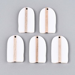 Белый Кулоны из непрозрачной смолы и дерева, арка, белые, 38x22x3.2 мм, отверстие : 2 мм