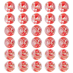 Orange Red 1Strand Handmade Inner Flower Gold Sand Lampwork Round Bead Strands, Red, 12~12.5x10.5~12mm, Hole: 1.5~2mm, 30pcs