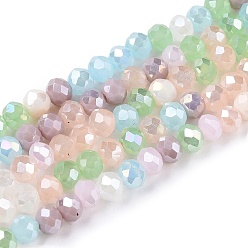 Разноцветный Стеклянные бусины с гальваническим покрытием , граненый(32 граненый), рондель, красочный, 4x3.5 мм, отверстие : 0.7 мм, около 123~125 шт / нитка, 16.96~17.32'' (43.5~44 см)
