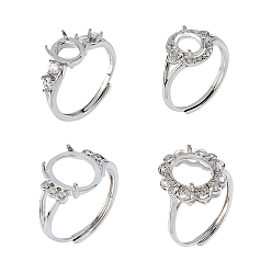 Платина 4шт. 4 стили овальные латунные кольца со стразами, регулируемые компоненты, настройки зубчатого кольца, платина, лоток : 7.5~14x6~11 мм, внутренний диаметр: 17~18.5 мм, 1 шт / стиль