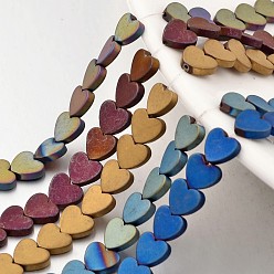 Mixed Color Electroplate Non-magnetic Synthetic Hematite Beads Strands, Frosted, Heart, Mixed Color, 7x8x2mm, Hole: 1mm, about 61pcs/strand, 15.7 inch