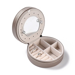 Серый Шкатулка из искусственной кожи, Небольшой дорожный органайзер для хранения ювелирных изделий для ожерелья, Браслеты, кольца серьги, колонка, серые, 11.1x10.6x5.4 см