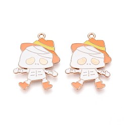Skull Подвески из сплава с эмалью на тему Хэллоуина, золотые, череп, 34x23x1 мм, отверстие : 1.8 мм