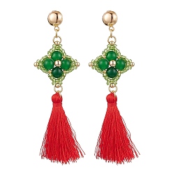 Малайский Нефрит Серьги-гвоздики из натурального малайзийского нефрита, с ручной работы стеклянными бусинами и железной фурнитурой для сережек для женщин, золотые, 78x24.5 мм