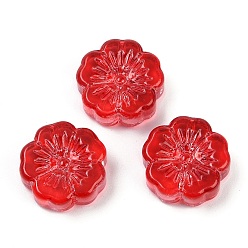 Красный Прозрачные стеклянные бусины, цветы, спекающийся лак, красные, 14x14.5x5.5~6 мм, отверстие : 1.2 мм