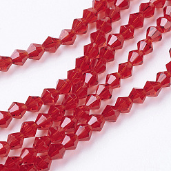 Red Imitation Austrian Crystal 5301 Bicone Beads, Faceted Glass Beads Strands, Red, 4x4mm, Hole: 1mm, about 88~89pcs/strand, 12.99~13.39 inch
