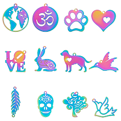 Rainbow Color Вакуумное покрытие pvd 201 подвески из нержавеющей стали, гравированные металлические украшения, разнообразные, Радуга цветов, 48 шт / коробка