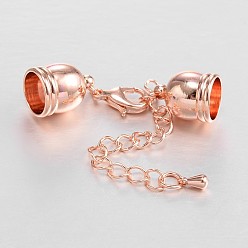Розовое Золото Латунный удлинитель цепи, с концами шнура и защелками лобстера, без никеля , розовое золото , 41 мм, конец шнура: 13x10 мм, отверстие : 8.5 мм