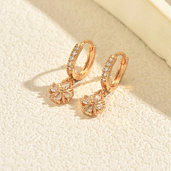 Golden Brass Micro Pave Cubic Zirconia Snowflake Hoop Dangle Earrings for Women, Golden, 20x5mm