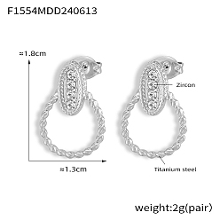 Нержавеющая Сталь Цвет Овальные серьги-гвоздики из нержавеющей стали, с четким кубического циркония, для женщин, цвет нержавеющей стали, 18x13 мм