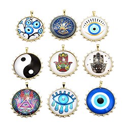 Настоящее золото 18K Стойка покрытие латунь микропаве кубический цирконий клей фотобумага подвески, круглые, без свинца и без кадмия, долговечный, реальный 18 k позолоченный, 58.5x57.5x13.5 мм, отверстие : 5.5x10.5 мм