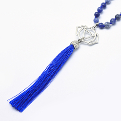 Mixed Color Alloy Pendant Necklaces, with Natural Gemstone Beads and Nolyn Tassels, Mixed Color, 30.7 inch~33.8 inch(78.6~86cm)