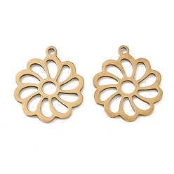 Цветок Полые 201 из нержавеющей стали кулоны, ионное покрытие (ip), лазерная резка, реальный 18 k позолоченный, цветок, 17.5x15.5x0.8 мм, отверстие : 1.4 мм