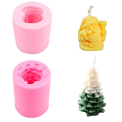 Hot Pink Christmas Food Grade Silicone Molds, Fondant Molds, for DIY Cake Decoration, Chocolate, Candy, Soap, UV Resin & Epoxy Resin Jewelry Making, Christmas Claus & Tree, Hot Pink, Claus: 59x63mm, Tree: 59x78mm, Inner Size: 50x48mm
