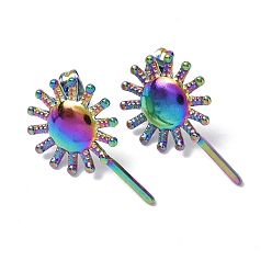 Rainbow Color Ion Plating(IP) 304 Stainless Steel Sun Stud Earrings for Women, Rainbow Color, 25x15.5mm, Pin: 0.7mm