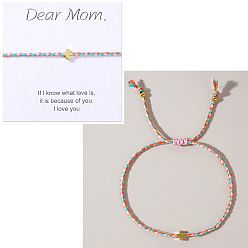 Лосось Регулируемые латунные браслеты из плетеных бусин ко Дню матери, плетеные браслеты из волоконного шнура для женщин, крестик, с открытки, золотые, salmon, 11.02 дюйм (28 см)