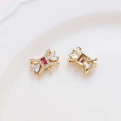 Golden Brass Pave Clear Glass Bowknot Pins, for Baroque Pearl Making, Golden, 17x11mm