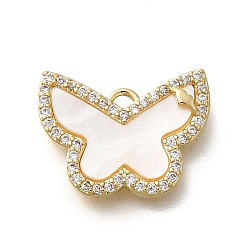 Настоящее золото 18K Латунные микро проложить кубического циркония подвески, без кадмия, без никеля и без свинца, с подвесками из ракушек, бабочка, реальный 18 k позолоченный, 12x16.5x2.5 мм, отверстие : 1.2 мм