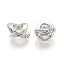 Crystal Alloy European Beads, Large Hole Beads, with Rhinestone, Platinum, Crystal, 11x11.5x7.5mm, Hole: 5mm