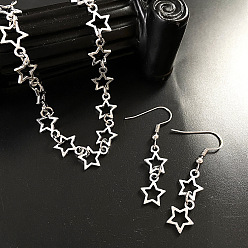 Античное Серебро Комплекты из полых браслетов и серег-подвесок из сплава для женщин, античное серебро, 230 мм