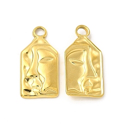 Real 18K Gold Plated Ion Plating(IP) 304 Stainless Steel Pendants, Rectangle with Human Face Charm, Real 18K Gold Plated, 22x11x3mm, Hole: 2.3mm