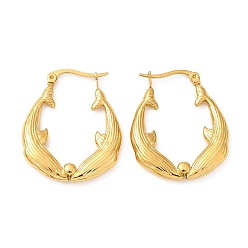 Golden Ion Plating(IP) 304 Stainless Steel Hoop Earrings, Fish, Golden, 30x25x3.8mm