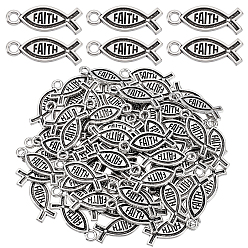 Античное Серебро 80 подвески из цинкового сплава в тибетском стиле, Иисус рыбы, античное серебро, 9x25.5x1.5 мм, отверстие : 2 мм