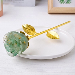 Зеленый Авантюрин Украшение витрины розой из смолы и железа, с натуральными зелеными кусочками авантюрина внутри статуй для украшения домашнего офиса, 240 мм