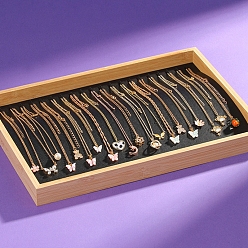 Черный Бамбуковый поднос для органайзера для ожерелья, с ПУ кожаный, прямоугольные, чёрные, 35.5x24.5x3 см