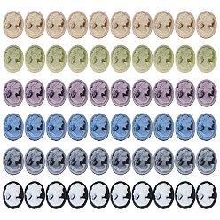 (52) Непрозрачная лаванда 60 шт 6 цвета ретро леди камея смоляные кабошоны, овальные, разноцветные, 13.5x10x3 мм, 10 шт / цвет