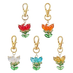 (52) Непрозрачная лаванда Подвески из цветочного стекла украшения, с бусинами из ракушечного жемчуга и поворотными карабинами из сплава, разноцветные, 62.5 мм