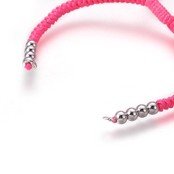 Deep Pink Nylon Cord Braided Bead Bracelets Making, with Brass Beads, Long-Lasting Plated, Real Platinum Plated, Deep Pink, 10-1/4 inch~11-5/8 inch(26~29.6cm)