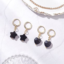 Mixed Shapes 2 пары серег из латуни с синтетическим синим золотом, круглый и сердце, золотые, разнообразные, 31.5x10.5~11 мм