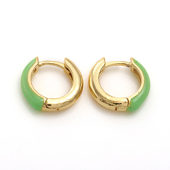 Зеленый Серьги-кольца Huggie из латуни с эмалью, кольцо, золотые, зелёные, 14x3.5 мм, штифты : 1 мм