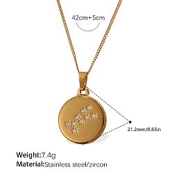 Стрелец 304 Подвеска-колье из нержавеющей стали с микропаве из прозрачного кубического циркония и изображением двенадцати созвездий, золотые, Стрелец, 16.54 дюйм (42 см)