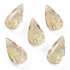 Райский Свет Подвески из тисненого стекла со стразами, слеза, граненые, райский блеск, 20x10x5.5 мм, отверстие : 1.5 мм