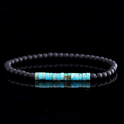 Смешанные камни Браслеты из матового синтетического немагнитного гематита и натуральной императорской яшмы для мужчин, круглый и колонки