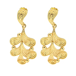 Real 18K Gold Plated Leaf Shape Rack Plating Brass Dangle Stud Earrings, Long-Lasting Plated, Cadmium Free & Lead Free, Real 18K Gold Plated, 53.5x22.5mm