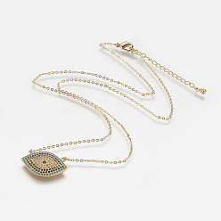 Real 18K Gold Plated Brass Micro Pave Cubic Zirconia Pendant Necklaces, with Real 18K Gold Plated Brass Cable Chains, Eye, 18 inch(46cm)