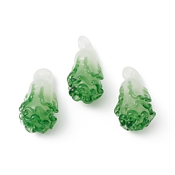 Lime Green Handmade Lampwork Pendants, Cabbage Charm, Lime Green, 34.5~37x18~19x17~18.2mm, Hole: 2~3.5mm