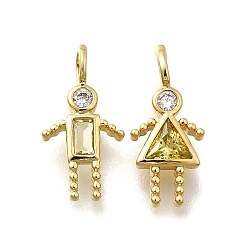 Темный Хаки Латунные микро проложить кубического циркония подвески, 12 амулеты с камнями, соответствующими знаку зодиака, человек, с целью перехода в кольце, без свинца и без кадмия, реальный 18 k позолоченный, Темный хаки, 14.5~15x7~7.7x2~2.5 мм, отверстие : 2x2.5 мм